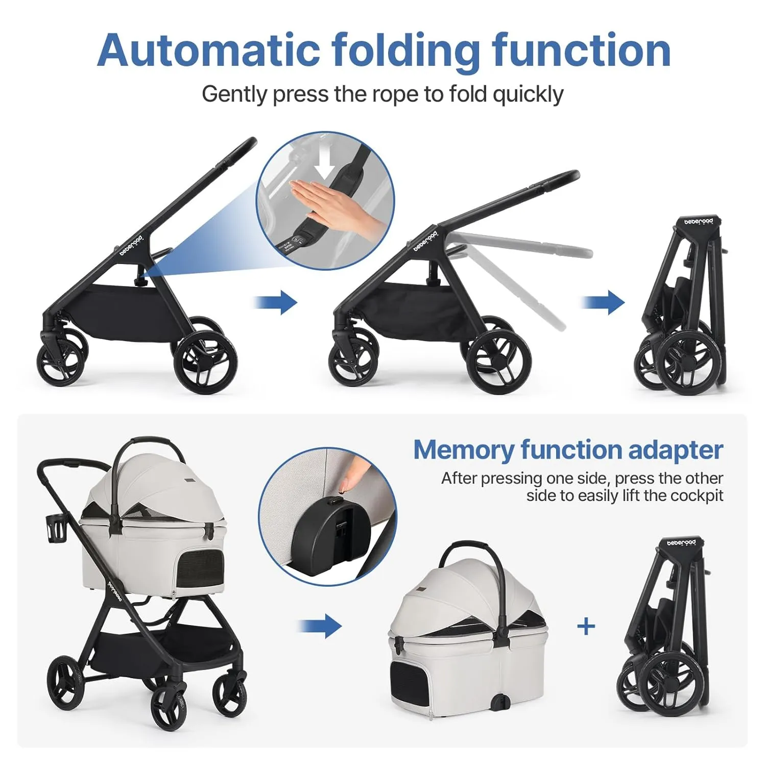 X-5 Luxury Pet Stroller for Medium Dog Under 55lbs or 2 Small Dogs & Cats, Foldable and Carrier -Detachable (Grey)
