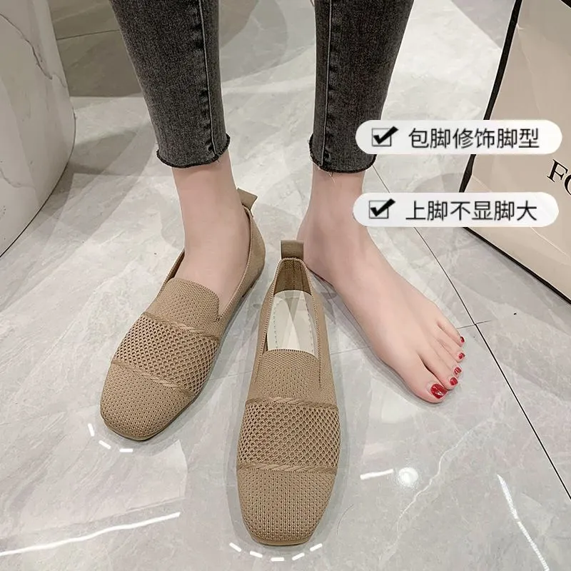 xakxx New Summer Breathable Flying Woven Women's Shoes Casual Shoes Flat Shoes Women's Pumps Work Shoes Mesh Surface Shoes Soft Sole Shoes