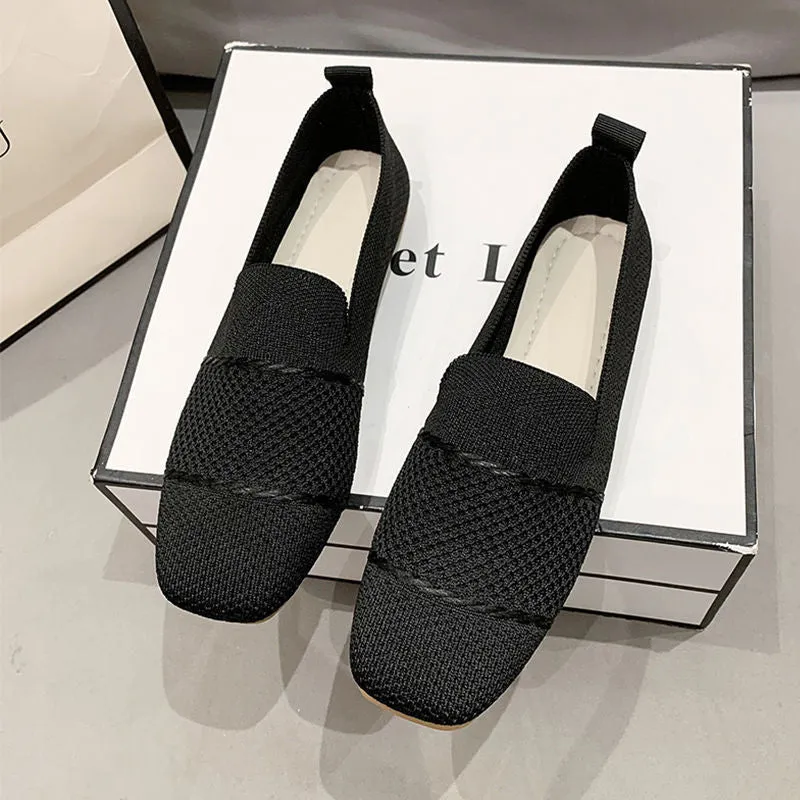 xakxx New Summer Breathable Flying Woven Women's Shoes Casual Shoes Flat Shoes Women's Pumps Work Shoes Mesh Surface Shoes Soft Sole Shoes